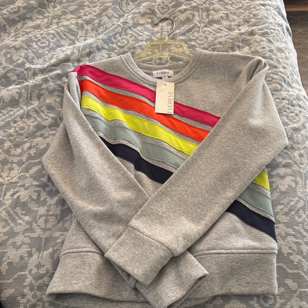 Evereve Gray Sweatshirt with Multicolor Stripes